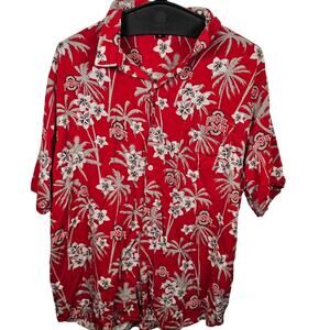 Ohio State College Hawaiian Button Down Shirt Logo Palms Floral Size XL Light